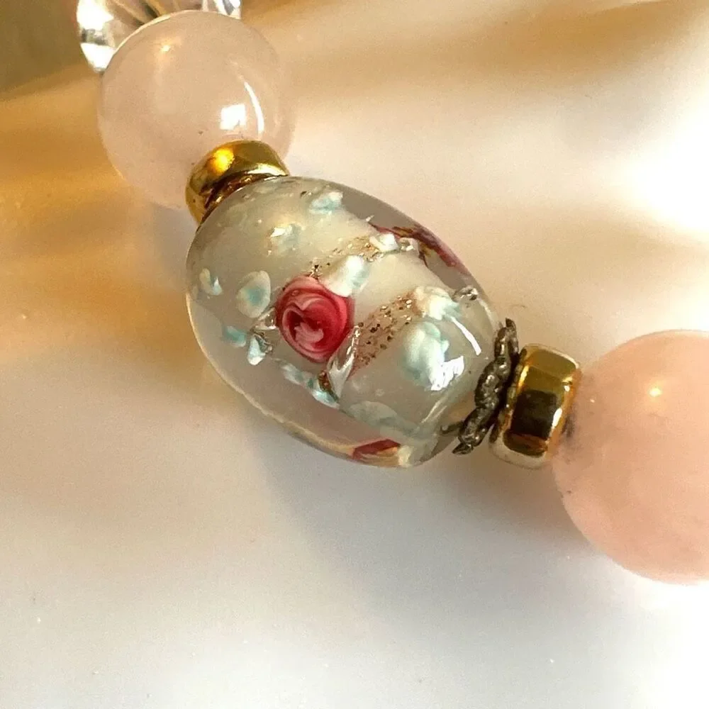 Rose Quartz crystal cross charm bracelet